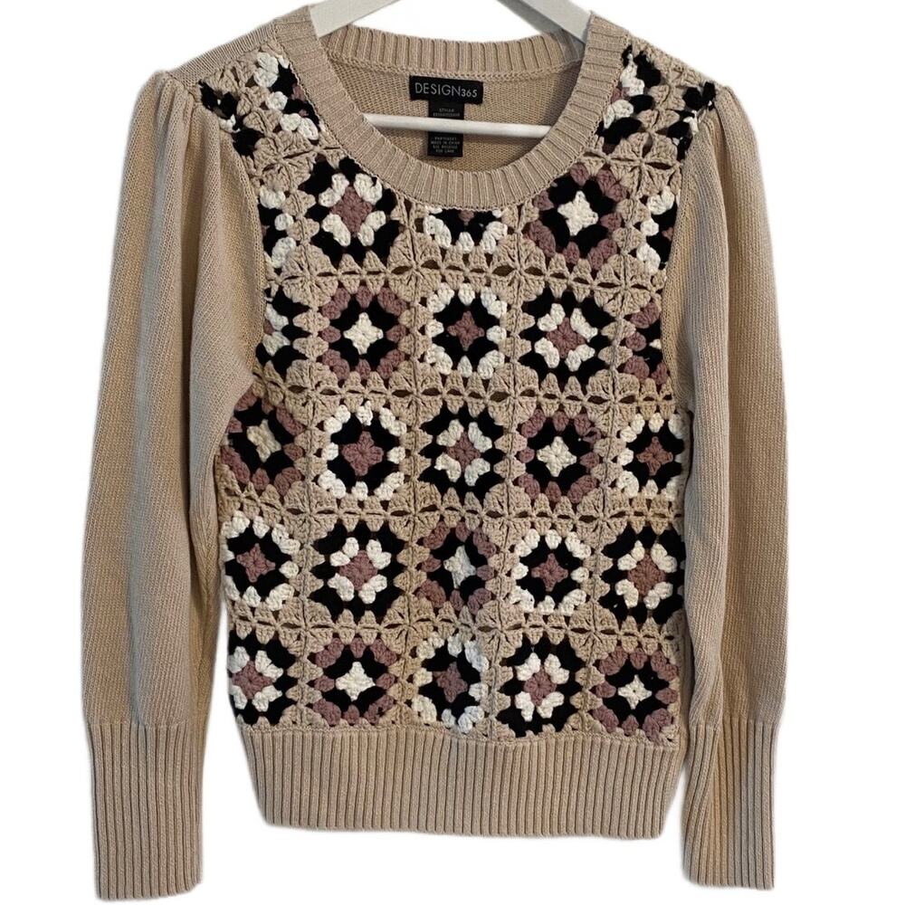 Design 365 Patchwork front long sleeve sweater Size S